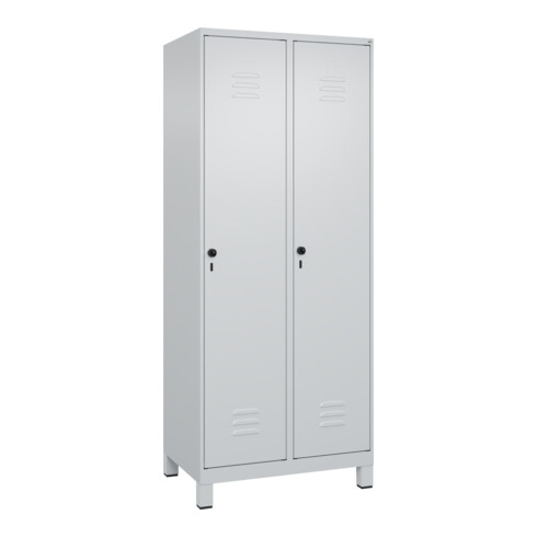 C+P Spind Classic PLUS, Füße, 2 Abteile, 1950x800x500mm, 7035/7035 Verschluss Sicherheits-Drehriegel 4 Garderobenhaken