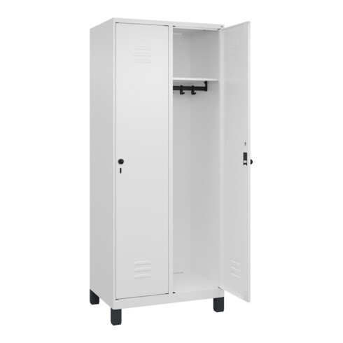 C+P Spind Classic PLUS, Füße, 2 Abteile, 1950x800x500mm, 9016/9016 Verschluss Sicherheits-Drehriegel 4 Garderobenhaken