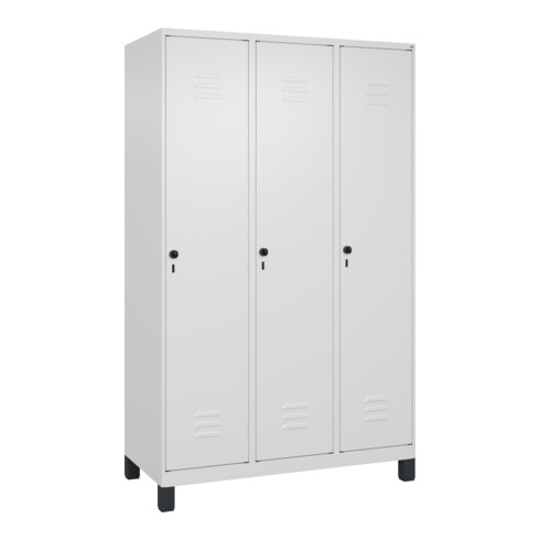C+P Spind Classic PLUS, Füße, 3 Abteile, 1950x1200x500mm, 9016/9016 Verschluss Sicherheits-Drehriegel 4 Garderobenhaken