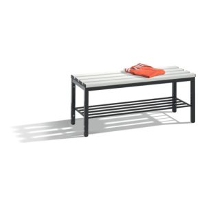 C+P Umkleidebank Basic mit Schuhrost, H420xB1000xT353mm Farbe Sitzleisten Lichtgrau Farbe Gestell Schwarzgrau
