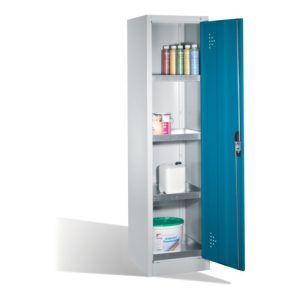 C+P Umweltschrank mit Drehtür, 4 Wannenböden, H1950xB500xT500mm Front Lichtblau Korpus Lichtgrau C+P Umweltschrank mit Drehtür, 4 Wannenböden, H1950xB500xT500mm Front Lichtblau Korpus Lichtgrau