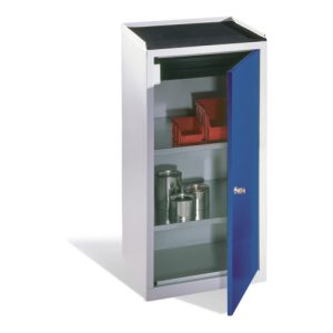 C+P Werkzeug-Beistellschrank mit Drehtür, 2 Böden und Schublade, H1020xB500xT500mm Front Enzianblau Korpus Lichtgrau