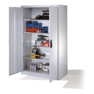 C+P Werkzeugschrank mit Drehtüren, innen 4 Böden, H1950xB1200xT600mm Front Lichtgrau Korpus Lichtgrau