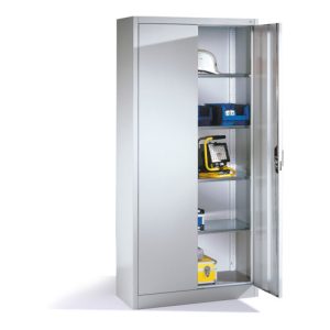C+P Werkzeugschrank mit Drehtüren, innen 4 Böden, H1950xB930xT400mm Front Lichtgrau Korpus Lichtgrau