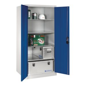 C+P Werkzeugschrank XXLmit Drehtüren, innen 4 Böden, H1950xB930xT800mm Front Enzianblau Korpus Lichtgrau