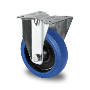 CASCOO Bockrolle R4F1, mit Rad-ø 100 mm x B 35 mm, Polyamid-Felge, Elastik-Lauffläche, blau, Rollenlager, bis 150 kg