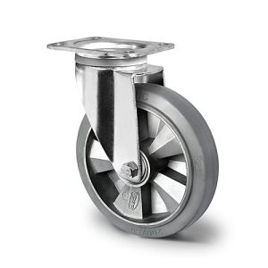 CASCOO Lenkrolle BAF2, mit Rad-ø 200 mm x B 50 mm, Aluminium-Felge, Elastik-Lauffläche, grau, Doppelkugellager, bis 500 kg