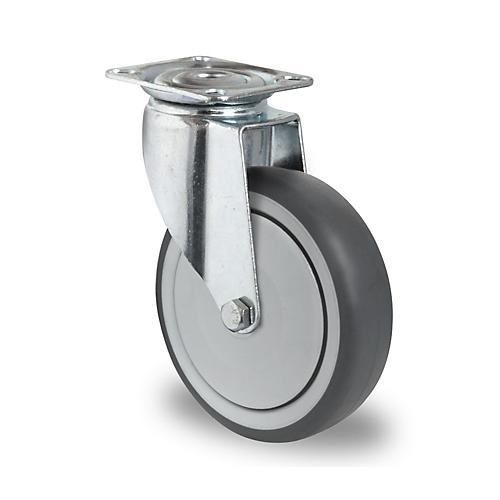CASCOO Lenkrolle P2T2, mit Rad-ø 100 mm x B 32 mm, Polypropylen-Felge, Elastomer-Lauffläche, grau, Kugellager, bis 100 kg