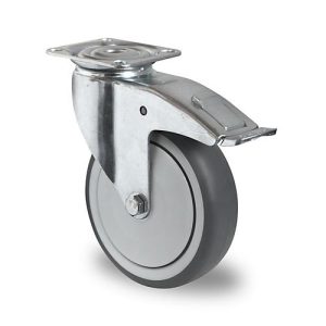 CASCOO Lenkrolle P2T2, mit Totalfeststeller, Rad-ø 100 mm x B 32 mm, Polypropylen-Felge, Elastomer-Lauffläche, grau, Kugellager, bis 100 kg