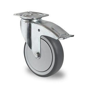 CASCOO Lenkrolle P2T2, mit Totalfeststeller, Rad-ø 75 mm x B 25 mm, Polypropylen-Felge, Elastomer-Lauffläche, grau, Kugellager, bis 75 kg CASCOO Lenkrolle P2T2, mit Totalfeststeller, Rad-ø 75 mm x B 25 mm, Polypropylen-Felge, Elastomer-Lauffläche, grau, Kugellager, bis 75 kg