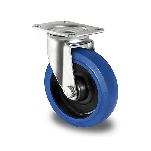 CASCOO Lenkrolle R4F1, mit Rad-ø 100 mm x B 35 mm, Polyamid-Felge, Elastik-Lauffläche, blau, Rollenlager, bis 150 kg