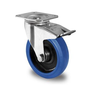 CASCOO Lenkrolle R4F1, mit Totalfeststeller, Rad-ø 160 mm x B 46 mm, Polyamid-Felge, Elastik-Lauffläche, blau, Rollenlager, bis 300 kg