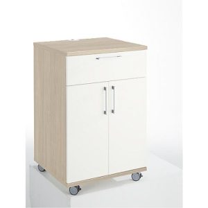 Catering-Caddy, mit Kühlschrankfach und Klappfach, B 650 x T 600 x H 1000 mm, ohne Kühlbox, Eiche-Dekor/weiß