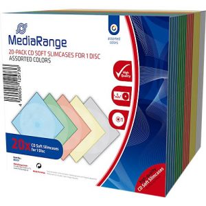 CD/DVD-Leerhülle, bruchsicher, farbig sortiert, Slimcase, 20 Stück