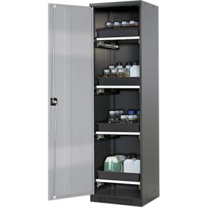 Chemikalienschrank Asecos CS-CLASSIC, Flügeltür, 4 Auszugswannen, 545x520x1950 mm, silber