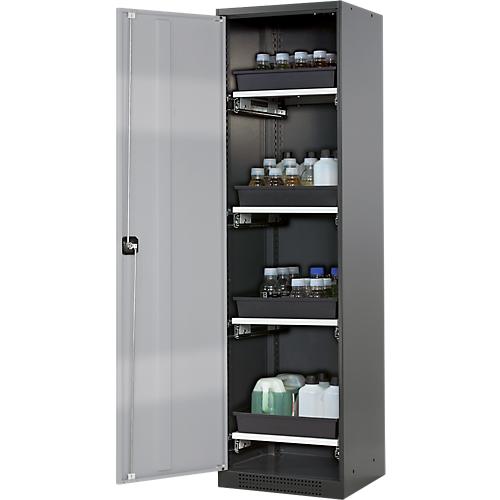 Chemikalienschrank Asecos CS-CLASSIC, Flügeltür, 4 Auszugswannen, 545x520x1950 mm, silber