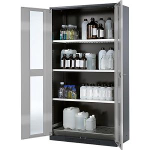 Chemikalienschrank Asecos CS-CLASSIC-G, Flügeltür m. Glasauschnitt, 3 Böden, 1055x520x1950 mm, silber