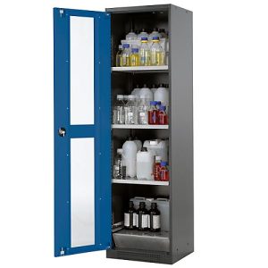 Chemikalienschrank Asecos CS-CLASSIC-G, Flügeltür und Glasausschnitt, 3 Böden, H 1950 mm, enzianblau
