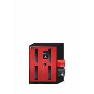 Chemikalienschrank asecos CS-CLASSIC-G, Flügeltüren mit Glasausschnitt, Front Verkehrsrot, B 810 x T 520 x H 1105 mm