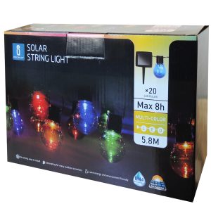 LED Solar Lichterkette. 20 farbige Kugellampen. Länge 5.8m