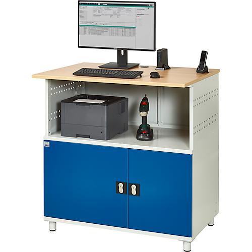 Computer-Station Typ 1023, Arbeitsplatte, Unterschrank, bis 200 kg, B 1100 x T 790 x H 1130 mm, Stahl/Holz, stationär