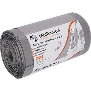 Deiss FIRST PLUS Müllbeutel, mit Tragegriff, LDPE, 14 µm, grau, B 600 x H 920 mm, 60 Liter, 1000 Stück