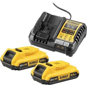 DEWALT Akku-Starter-Set DCB1104D2, 18V 2Ah, Li-Ion, Ladestrom 4A, kompakt, für 10,8/14,4/18/54V Akkus