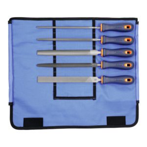 DICK Feilensatz mit 2K-Heft 5-teilig in Rolltasche Metall, Hieb 2, Länge ohne Angel: 200 mm