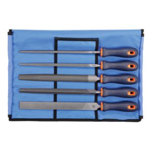 DICK Feilensatz mit 2K-Heft 5-teilig in Rolltasche Metall, Hieb 2, Länge ohne Angel: 250 mm