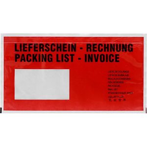 Dokumententasche Debatin DEBAPAC® PCR Lieferschein/Rechnung, DIN lang, selbstklebend, PCR-Polyethylen, rot, 250 Stück