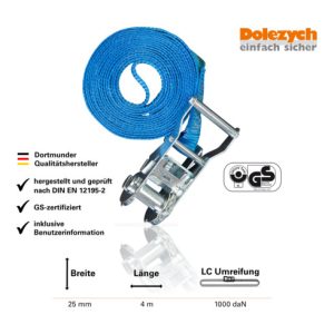 Dolezych Zurrgurt L.4m B.25mm m.Mini-Ratsche LC: 1000 daN einteilig, blau Dolezych Zurrgurt L.4m B.25mm m.Mini-Ratsche LC: 1000 daN einteilig, blau