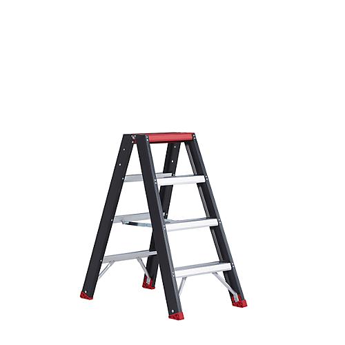 Doppelstufenstehleiter Professional Topline, Aluminium, 2x4 Stufen, schwarz
