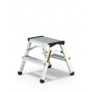 Haushaltsleiter 2×2 Stufen Hocker mit Ablage Aluminium silber