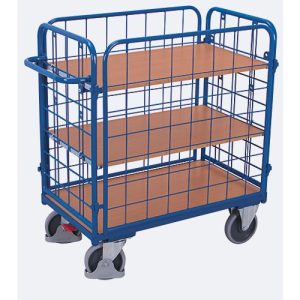 Drahtgitter-Etagenwagen, Stahl/MDF-Platte, Enzianblau/Buche-Dekor, 1 Etage, 1000 x 600 mm, einhängbare Längswände, EasySTOP, bis 500 kg Drahtgitter-Etagenwagen, Stahl/MDF-Platte, Enzianblau/Buche-Dekor, 1 Etage, 1000 x 600 mm, einhängbare Längswände, EasySTOP, bis 500 kg