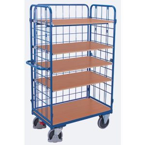 Drahtgitter-Etagenwagen, Stahl/MDF-Platte, Enzianblau/Buche-Dekor, 1 Etage, 1000 x 600 mm, einhängbare Längswand, EasySTOP, bis 500 kg Drahtgitter-Etagenwagen, Stahl/MDF-Platte, Enzianblau/Buche-Dekor, 1 Etage, 1000 x 600 mm, einhängbare Längswand, EasySTOP, bis 500 kg