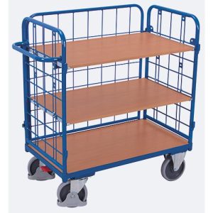Drahtgitter-Etagenwagen, Stahl/MDF-Platte, Enzianblau/Buche-Dekor, 1 Etage, 1200 x 800 mm, einhängbare Längswand, EasySTOP, bis 500 kg Drahtgitter-Etagenwagen, Stahl/MDF-Platte, Enzianblau/Buche-Dekor, 1 Etage, 1200 x 800 mm, einhängbare Längswand, EasySTOP, bis 500 kg