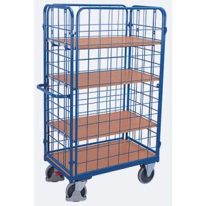 Drahtgitter-Etagenwagen, Stahl/MDF-Platte, Enzianblau/Buche-Dekor, 1 Etage, 850 x 500 mm, einhängbare Längswände, EasySTOP, bis 400 kg Drahtgitter-Etagenwagen, Stahl/MDF-Platte, Enzianblau/Buche-Dekor, 1 Etage, 850 x 500 mm, einhängbare Längswände, EasySTOP, bis 400 kg
