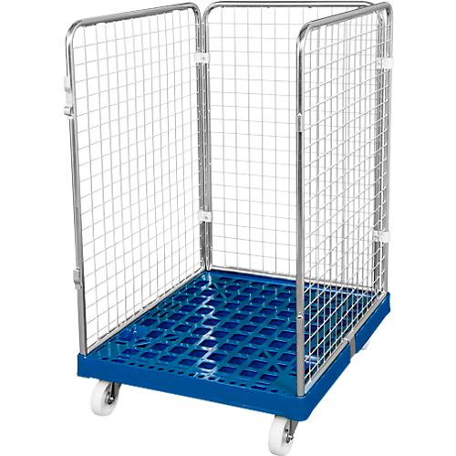 Drahtgitterbehälter 3-seitig, 1020 auf Kunststoffrollbehälter, einzianblau RAL5010