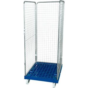 Drahtgitterbehälter 3-seitig, 1600 auf Kunststoffrollbehälter, enzianblau RAL 5010