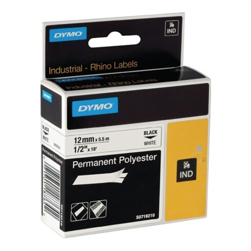 Dymo Schriftband B.12mm/L.5,5m Polyesterband schwarz auf weiß