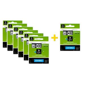DYMO® Sparset Schriftbandkassetten 40913, 9 mm breit, weiß/schwarz, 6 + 1 GRATIS
