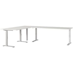 Eckschreibtisch Agenda, mechanisch höhenverstellbar, B 2600 x T 2000 x H 680-910 mm, Lichtgrau/Silber Eckschreibtisch Agenda, mechanisch höhenverstellbar, B 2600 x T 2000 x H 680-910 mm, Lichtgrau/Silber