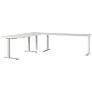 Eckschreibtisch Agenda, mechanisch höhenverstellbar, B 2600 x T 2200 x H 680-910 mm, Lichtgrau/Silber Eckschreibtisch Agenda, mechanisch höhenverstellbar, B 2600 x T 2200 x H 680-910 mm, Lichtgrau/Silber