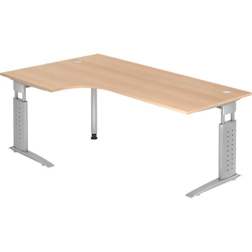 Eckschreibtisch TARVIS, B 2000 x T 1200/800 x H 680-860 mm, Gestell silber, Eiche-Dekor