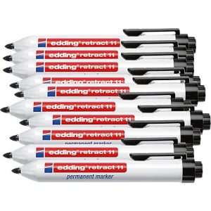 edding retract 11 Permanentmarker, ohne Kappe, mit Druckmechanik, 10 Stück, schwarz