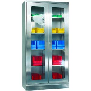 Edelstahl-Vitrinenschrank, 2-türig, mit Sockel, B 1000 x T 400 x H 1950 mm Edelstahl-Vitrinenschrank, 2-türig, mit Sockel, B 1000 x T 400 x H 1950 mm