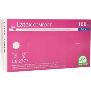Einmalhandschuhe Medi-Inn® PS Latex Comfort, für links & rechts, puderfrei, nicht steril, lebensmittelgeeignet, Größe M, Naturlatex, weiß, 100 Stück