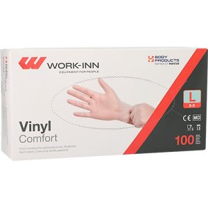 Einmalhandschuhe WORK-INN Comfort, Vinyl, puderfrei, latexfrei, transparent, Größe L, 100 Stück Einmalhandschuhe WORK-INN Comfort, Vinyl, puderfrei, latexfrei, transparent, Größe L, 100 Stück