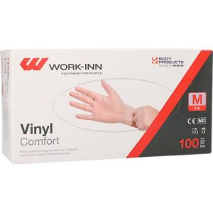 Einmalhandschuhe WORK-INN Comfort, Vinyl, puderfrei, latexfrei, transparent, Größe M, 100 Stück Einmalhandschuhe WORK-INN Comfort, Vinyl, puderfrei, latexfrei, transparent, Größe M, 100 Stück