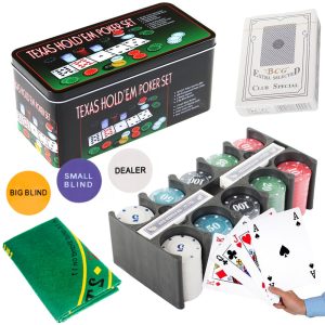 Texas Poker Spiel Set mit 200 Chips. Karten. Spieltuch